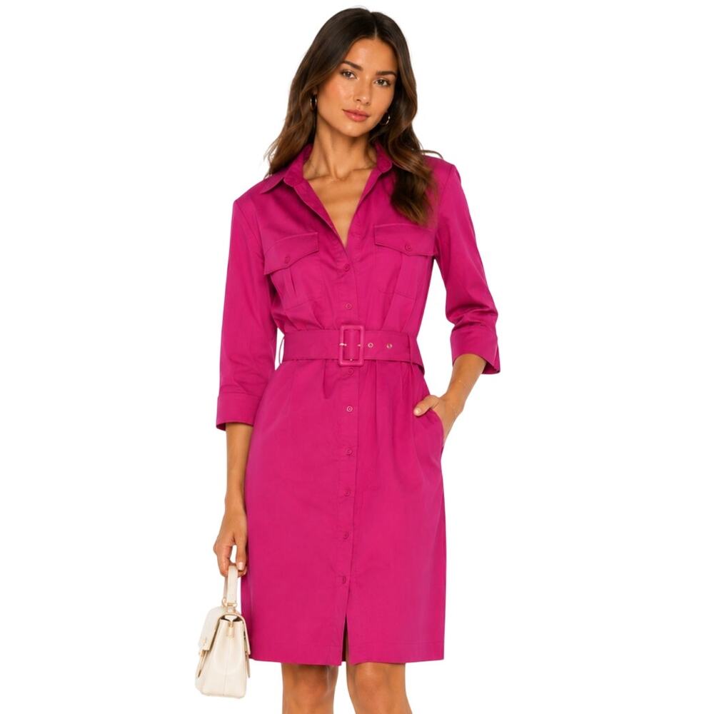 Thomas Pink Wardrobe Hot Pink Belted Shirt Dress Utility Safari EUC Size 10